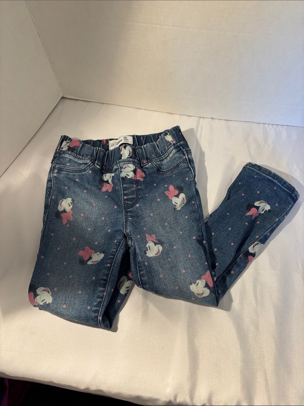 GAP Girls' Dark Blue Denim Leggings with Pink Minnie Bows